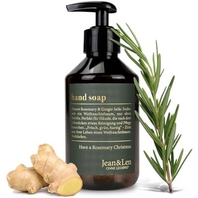 Jean & Len Rosemary & Ginger handzeep in kersteditie, reinigt belaste handen, ideaal als cadeau, vloeibare zeep in navulbare pompdispenser, zonder parabenen Jean & Len Rosemary & Ginger handzeep in kersteditie, reinigt belaste handen, ideaal als cadeau, vloeibare zeep in navulbare pompdispenser, zonder parabenen