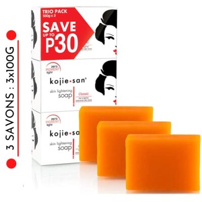 Kojie San 3 stuk Lightening Soap van 100 g, authentieke en originele zeep met kojinezuur (3 stukken zeep: 3 x 100 g) Kojie San 3 stuk Lightening Soap van 100 g, authentieke en originele zeep met kojinezuur (3 stukken zeep: 3 x 100 g)