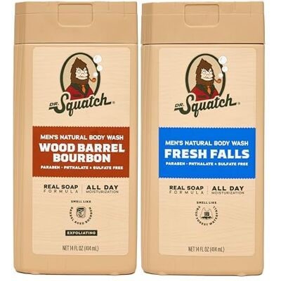 Dr. Squatch Natural Men's Body Wash Douchegel reinigende, voedende, langdurige geur, hydraterende bodywash voor mannen Wood Barrel Bourbon & Fresh Falls (14 oz, 2 stuks) Dr. Squatch Natural Men's Body Wash Douchegel reinigende, voedende, langdurige geur, hydraterende bodywash voor mannen Wood Barrel Bourbon & Fresh Falls (14 oz, 2 stuks)