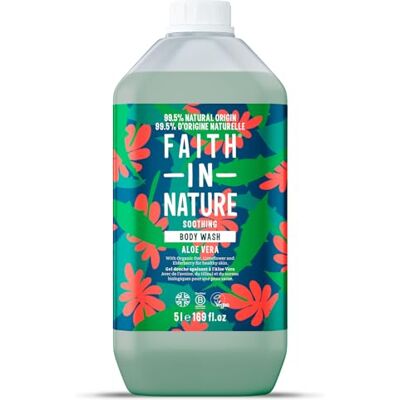 FAITH IN NATURE Natuurlijk douchebad met aloë vera, verjongend, veganistisch en niet getest op dieren, SLS en parabenen, navulbare fles van 5 l FAITH IN NATURE Natuurlijk douchebad met aloë vera, verjongend, veganistisch en niet getest op dieren, SLS en parabenen, navulbare fles van 5 l