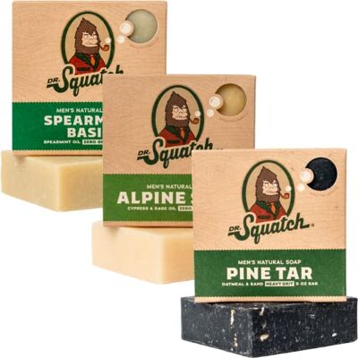 Dr. Squatch All Natural Soap Bar for Men, 3 Bar Variety Pack, Pine Tar, Alpine Sage and Spearmint Basil Dr. Squatch All Natural Soap Bar for Men, 3 Bar Variety Pack, Pine Tar, Alpine Sage and Spearmint Basil