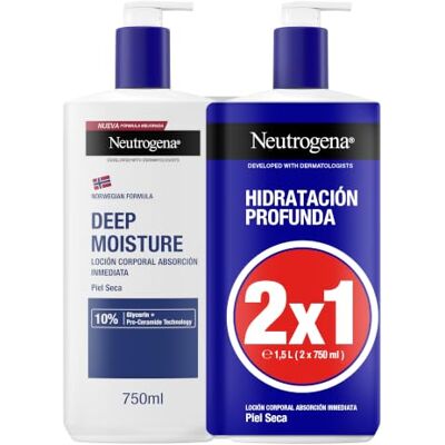 Neutrogena Noorse formule diepe hydratatie bodylotion met onmiddellijke absorptie (2 x 750 ml), vochtinbrengende lichaamscrème voor droge huid, vochtinbrengende crème met Pro-Ceramide en Neutrogena Noorse formule diepe hydratatie bodylotion met onmiddellijke absorptie (2 x 750 ml), vochtinbrengende lichaamscrème voor droge huid, vochtinbrengende crème met Pro-Ceramide en