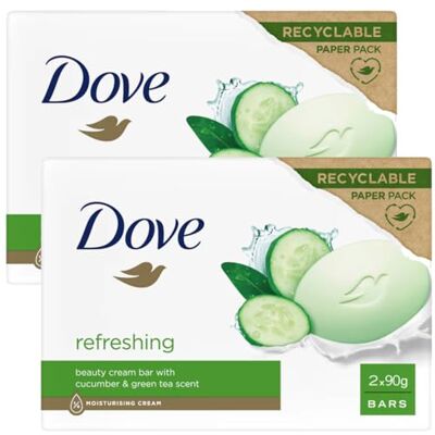 Dove Beauty Cream Bar vaste zeep verschillende geuren 2 x 90 g (2 stuks, komkommer en groene thee) Dove Beauty Cream Bar vaste zeep verschillende geuren 2 x 90 g (2 stuks, komkommer en groene thee)