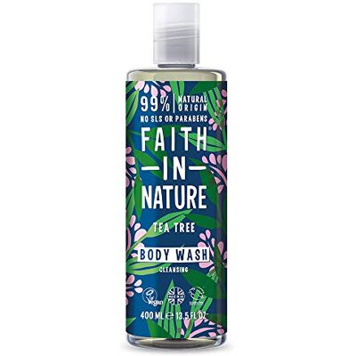 FAITH IN NATURE Natural Tea Tree Body Wash, Cleansing, Veganistisch & Cruelty Free, Paraben and SLS Free, voor normaal tot oliehaar, 400 ml FAITH IN NATURE Natural Tea Tree Body Wash, Cleansing, Veganistisch & Cruelty Free, Paraben and SLS Free, voor normaal tot oliehaar, 400 ml