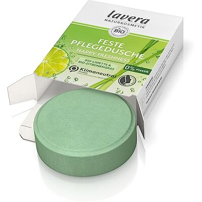 lavera Happy Freshness vaste verzorgende douchegel met biologische limoen en biologisch citroengras, reinigt de huid zacht zonder deze uit te drogen, 3 keer effectiever dan vloeibare douchegel lavera Happy Freshness vaste verzorgende douchegel met biologische limoen en biologisch citroengras, reinigt de huid zacht zonder deze uit te drogen, 3 keer effectiever dan vloeibare douchegel
