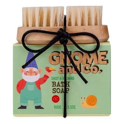 accentra GNOME & CO Handverzorgingsset met nagelborstel, cadeauset voor dames met zeep en nagelborstel, madeliefje en rabarbergeur, lichtgroen/rood/wit, wellnesscadeau voor accentra GNOME & CO Handverzorgingsset met nagelborstel, cadeauset voor dames met zeep en nagelborstel, madeliefje en rabarbergeur, lichtgroen/rood/wit, wellnesscadeau voor