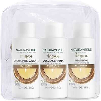 Naturaverde Natural Beauty Argan verzorgingsset, reisshampoo, douche, lichaamscrème, praktische tas 100 ml Naturaverde Natural Beauty Argan verzorgingsset, reisshampoo, douche, lichaamscrème, praktische tas 100 ml