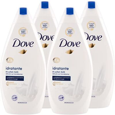 Dove 4 x Douchebad, hydraterend, zachtheid en voeding, voedende zeep, 4 flessen van 450 ml Dove 4 x Douchebad, hydraterend, zachtheid en voeding, voedende zeep, 4 flessen van 450 ml