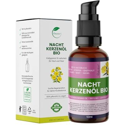 Nakobe Biologische teunisbloemolie, 50 ml, koudgeperst, 100% zuiver, Oenothera Biennis, natuurlijke huidverzorging en droogteregulatie, veganistisch en natuurlijk Nakobe Biologische teunisbloemolie, 50 ml, koudgeperst, 100% zuiver, Oenothera Biennis, natuurlijke huidverzorging en droogteregulatie, veganistisch en natuurlijk