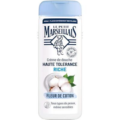 Le Petit Marseillais , Douchecrème met hoge tolerantie Riche Fleur de Coton (fles van 400 ml) – 98% ingrediënten van natuurlijke oorsprong – voor alle huidtypes, ook de gevoelige huid Le Petit Marseillais , Douchecrème met hoge tolerantie Riche Fleur de Coton (fles van 400 ml) – 98% ingrediënten van natuurlijke oorsprong – voor alle huidtypes, ook de gevoelige huid