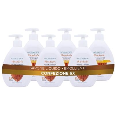 Naturaverde Natural Beauty vloeibare zeep amandel, zachte handzeep, ingrediënten van natuurlijke oorsprong, 6 x 500 ml Naturaverde Natural Beauty vloeibare zeep amandel, zachte handzeep, ingrediënten van natuurlijke oorsprong, 6 x 500 ml