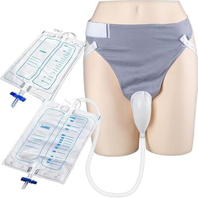 GEDRACKPMYN Draagbare herbruikbare urinezak voor mannen, siliconen urineverzamelaar, ouderen urinoir met 2 urinekatheterzakken, 1000 ml en 2000 ml, normaal mannelijk GEDRACKPMYN Draagbare herbruikbare urinezak voor mannen, siliconen urineverzamelaar, ouderen urinoir met 2 urinekatheterzakken, 1000 ml en 2000 ml, normaal mannelijk