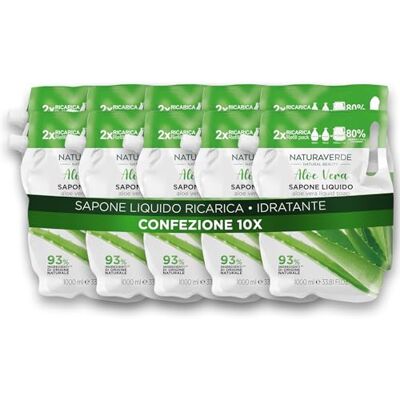 Naturaverde Natural Beauty Aloë Vera vloeibare zeep, reinigings- en vochtinbrengende vloeibare handzeep, 10 x 1000 ml Naturaverde Natural Beauty Aloë Vera vloeibare zeep, reinigings- en vochtinbrengende vloeibare handzeep, 10 x 1000 ml