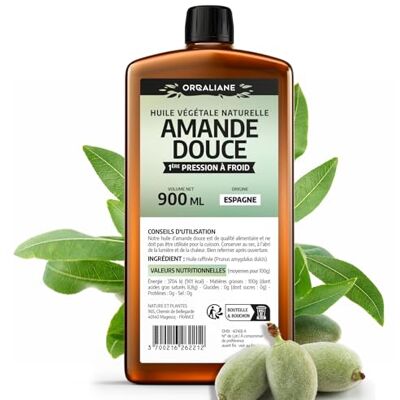 Orgaliane Zoete amandelolie, 900 ml, 100% natuurlijk, koude druk Orgaliane Zoete amandelolie, 900 ml, 100% natuurlijk, koude druk