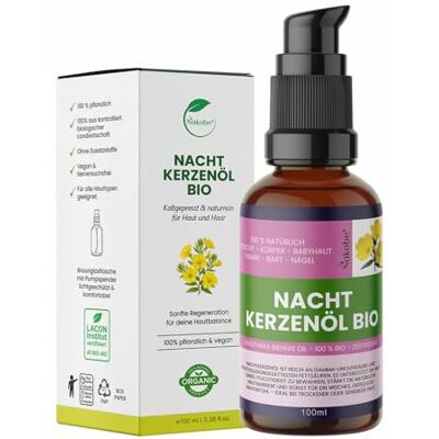 Nakobe Biologische teunisbloemolie, 100 ml, koudgeperst, 100% zuiver, Oenothera Biennis, natuurlijke huidverzorging en droogteregulatie, veganistisch en natuurlijk Nakobe Biologische teunisbloemolie, 100 ml, koudgeperst, 100% zuiver, Oenothera Biennis, natuurlijke huidverzorging en droogteregulatie, veganistisch en natuurlijk