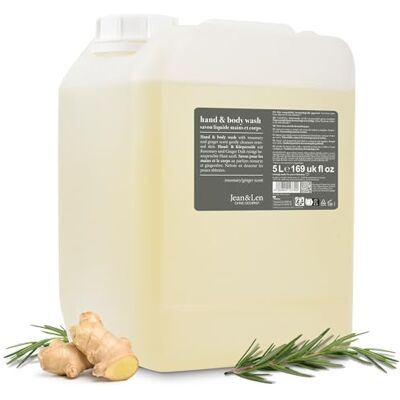 Jean & Len Rosemary & Ginger hand- en lichaamsreiniger in jerrycan, reinigt en verzorgt de huid, kruidige en frisse geur, vloeibare zeep in navuljerrycan, siliconenvrij, parabenen en Jean & Len Rosemary & Ginger hand- en lichaamsreiniger in jerrycan, reinigt en verzorgt de huid, kruidige en frisse geur, vloeibare zeep in navuljerrycan, siliconenvrij, parabenen en