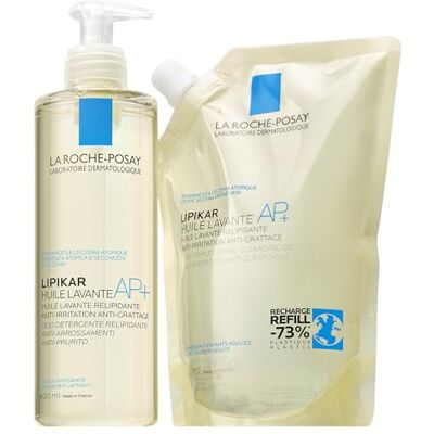 La Roche-Posay Lipikar AP+ Douche-olie, zachte reiniging, anti-irritatie, voor normale, droge en atopische huid, vanaf de geboorte, 400 ml + milieuvriendelijke navulverpakking van 400 ml La Roche-Posay Lipikar AP+ Douche-olie, zachte reiniging, anti-irritatie, voor normale, droge en atopische huid, vanaf de geboorte, 400 ml + milieuvriendelijke navulverpakking van 400 ml