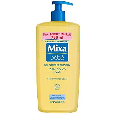 Mixa Baby-gel, zeer zacht, voor lichaam en haar, 2-in-1, zonder zeep, maxi-formaat, 750 ml Mixa Baby-gel, zeer zacht, voor lichaam en haar, 2-in-1, zonder zeep, maxi-formaat, 750 ml