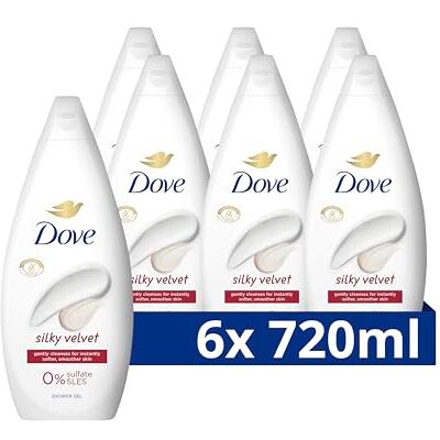 Dove Essential Care Silky Velvet verzorgende douchegel transformeert zelfs de droogste huid, 6 x 720 ml, voordeelverpakking Dove Essential Care Silky Velvet verzorgende douchegel transformeert zelfs de droogste huid, 6 x 720 ml, voordeelverpakking