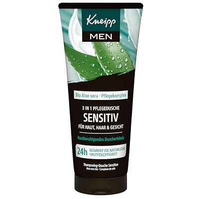 Kneipp MEN Sensitive 3-in-1 verzorgende douchegel voor huid, haar en gezicht, biologische aloë vera, rustgevende douche-ervaring, 200 ml Kneipp MEN Sensitive 3-in-1 verzorgende douchegel voor huid, haar en gezicht, biologische aloë vera, rustgevende douche-ervaring, 200 ml