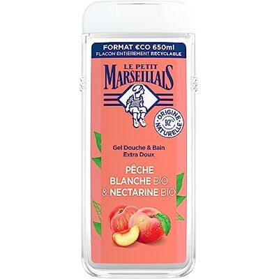 Le Petit Marseillais Extra zachte douchegel perzik en biologische nectarine (fles van 650 ml) 92% ingrediënten van natuurlijke oorsprong pH-huidneutraal en zonder kleurstoffen Le Petit Marseillais Extra zachte douchegel perzik en biologische nectarine (fles van 650 ml) 92% ingrediënten van natuurlijke oorsprong pH-huidneutraal en zonder kleurstoffen
