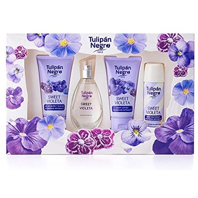 TULIPAN NEGRO Sweet Violette zwarte tulp unisex cadeauset Eau de Cologne 50 ml + bodylotion 75 ml + douchegel 75 ml + deodorant spray 50 ml langdurige zachte en bloemige geur TULIPAN NEGRO Sweet Violette zwarte tulp unisex cadeauset Eau de Cologne 50 ml + bodylotion 75 ml + douchegel 75 ml + deodorant spray 50 ml langdurige zachte en bloemige geur