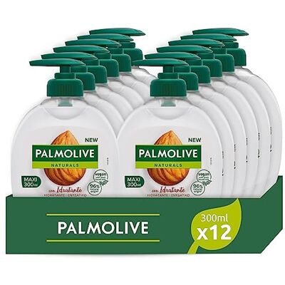 Palmolive Vloeibare handzeep, melk en amandel, verpakking van 12 x 300 ml, hydraterende handreiniger, ingrediënten van 96% natuurlijke oorsprong* 95% met biologisch afbreekbare formule Palmolive Vloeibare handzeep, melk en amandel, verpakking van 12 x 300 ml, hydraterende handreiniger, ingrediënten van 96% natuurlijke oorsprong* 95% met biologisch afbreekbare formule