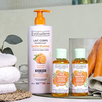 Evoluderm Trio natuurlijke glans wortel- 1 x voedende lichaamsmelk vitamine 500 ml + 2 x beauty-olie met wortelolie 100 ml gemaakt in Frankrijk Evoluderm Trio natuurlijke glans wortel- 1 x voedende lichaamsmelk vitamine 500 ml + 2 x beauty-olie met wortelolie 100 ml gemaakt in Frankrijk