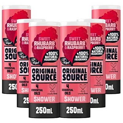 ORIGINAL SOURCE Rabarber en framboos douchegel, 100% natuurlijke geur, veganistisch, dierproefvrij, parabenenvrij, verpakking van 6 x 250 ml ORIGINAL SOURCE Rabarber en framboos douchegel, 100% natuurlijke geur, veganistisch, dierproefvrij, parabenenvrij, verpakking van 6 x 250 ml