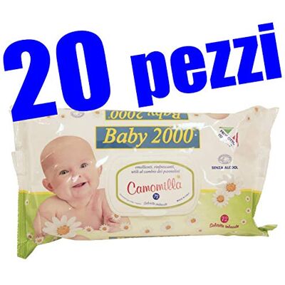 ABA srl 20 x 72 stuks babydoekjes 2000 verpakt met kamillegeur zonder alcohol – reinigingsdoekjes voor kinderen, Made in Italy ABA srl 20 x 72 stuks babydoekjes 2000 verpakt met kamillegeur zonder alcohol – reinigingsdoekjes voor kinderen, Made in Italy
