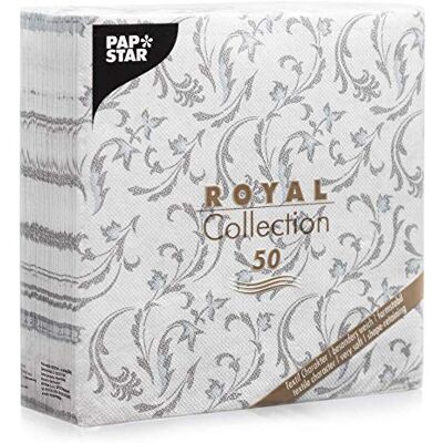PAPSTAR 50 servetten Royal Collection 85005 1/4 gevouwen, 40 cm x 40 cm, damascato-grijs PAPSTAR 50 servetten Royal Collection 85005 1/4 gevouwen, 40 cm x 40 cm, damascato-grijs