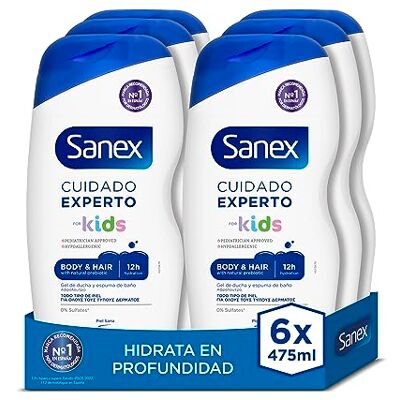 Sanex Care Expert Kids Douchegel, 6 x 475 ml, kindergel, hypoallergeen, 12 uur hydratatie, dermatologisch getest, goedgekeurd door kinderartsen Sanex Care Expert Kids Douchegel, 6 x 475 ml, kindergel, hypoallergeen, 12 uur hydratatie, dermatologisch getest, goedgekeurd door kinderartsen
