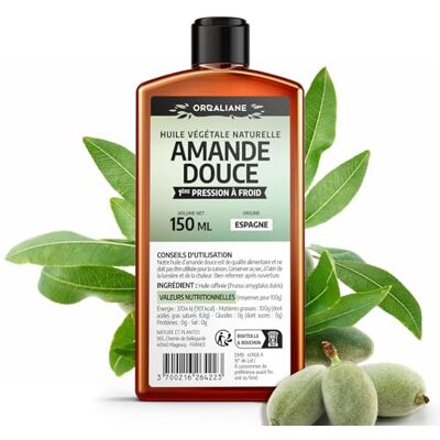 Orgaliane Zoete amandelolie, 150 ml, 100% natuurlijk, koude druk Orgaliane Zoete amandelolie, 150 ml, 100% natuurlijk, koude druk