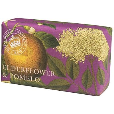 The English Soap Company Royal Botanical Gardens Kew verpakte zeep, met sheaboter, vochtinbrengende zeep voor het lichaam, geur van vlierbloesem en pomelo, 240 g The English Soap Company Royal Botanical Gardens Kew verpakte zeep, met sheaboter, vochtinbrengende zeep voor het lichaam, geur van vlierbloesem en pomelo, 240 g