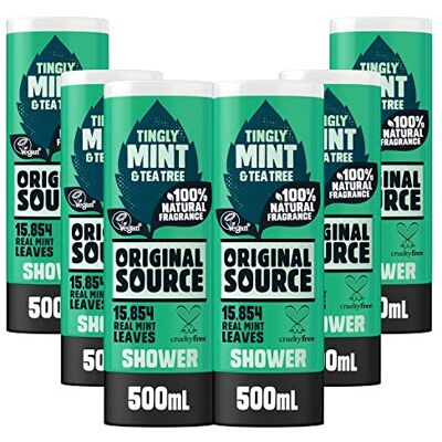 ORIGINAL SOURCE Set van 6 douchegel met munt en theeboom, veganistisch, zonder parabenen, 100% natuurlijke geur, multipack 500 ml ORIGINAL SOURCE Set van 6 douchegel met munt en theeboom, veganistisch, zonder parabenen, 100% natuurlijke geur, multipack 500 ml