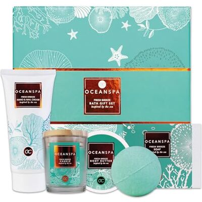 accentra Luxe cadeauset voor dames, 5-delig, badset, cadeau met geurkaars, zeep, handcrème, boter en badbom, wellnessset voor vrouwen en meisjes accentra Luxe cadeauset voor dames, 5-delig, badset, cadeau met geurkaars, zeep, handcrème, boter en badbom, wellnessset voor vrouwen en meisjes