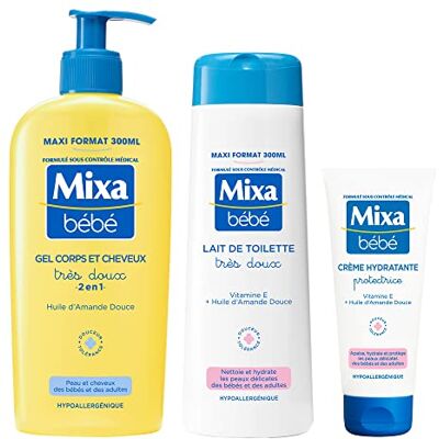 Mixa Bébé Routine Bain et Toilette Zeer zachte lichaams- en haargel 300 ml + zeer zachte toiletmelk 300 ml + beschermende vochtinbrengende crème 100 ml zachte huid voor zuigelingen hypoallergeen Mixa Bébé Routine Bain et Toilette Zeer zachte lichaams- en haargel 300 ml + zeer zachte toiletmelk 300 ml + beschermende vochtinbrengende crème 100 ml zachte huid voor zuigelingen hypoallergeen