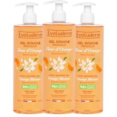 Evoluderm Zonnige oranjebloesem douchegel, 500 ml, 96% natuurlijke oorsprong, veganistisch, gemaakt in Frankrijk, 3 x 500 ml Evoluderm Zonnige oranjebloesem douchegel, 500 ml, 96% natuurlijke oorsprong, veganistisch, gemaakt in Frankrijk, 3 x 500 ml