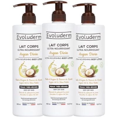 Evoluderm Zeer voedende bodymilk Argan Divine 500 ml Ingrediënten van natuurlijke oorsprong Veganistisch Gemaakt in Frankrijk 3 x 500 ml Evoluderm Zeer voedende bodymilk Argan Divine 500 ml Ingrediënten van natuurlijke oorsprong Veganistisch Gemaakt in Frankrijk 3 x 500 ml