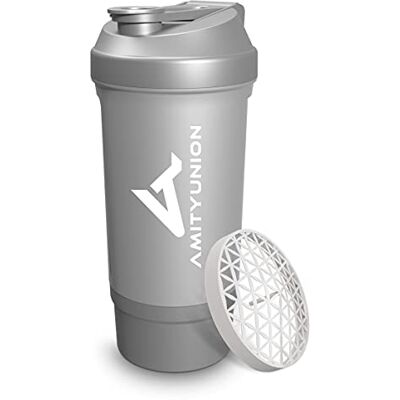 AMITYUNION Protein Shaker Zilver 700 ml FYRA lekvrij BPA-vrij met poedervak en zeef en schaal voor romige BCAA-shakes, shaker proteïne shake cups, proteïne shaker voor isolaten en wei-eiwit AMITYUNION Protein Shaker Zilver 700 ml FYRA lekvrij BPA-vrij met poedervak en zeef en schaal voor romige BCAA-shakes, shaker proteïne shake cups, proteïne shaker voor isolaten en wei-eiwit