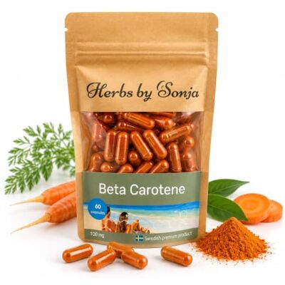 Herbs by Sonja Beta-caroteen 100 mg 60 capsules sterk geconcentreerd bètacaroteen Sunglow beta-caroteen complex als bruiningsversneller veganistisch alternatief voor capsules Herbs by Sonja Beta-caroteen 100 mg 60 capsules sterk geconcentreerd bètacaroteen Sunglow beta-caroteen complex als bruiningsversneller veganistisch alternatief voor capsules