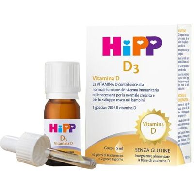 HiPP D3, Vitamine D3, voedingssupplement, kinderen, druppels, 5 ml fles, met druppelpipet, glutenvrij, zonder additieven HiPP D3, Vitamine D3, voedingssupplement, kinderen, druppels, 5 ml fles, met druppelpipet, glutenvrij, zonder additieven