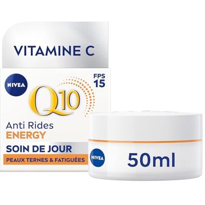 NIVEA Q10 Energy FPS15 dagverzorging (1 x 50 ml), anti-rimpelcrème verrijkt met pure Q10 & vitamine C, anti-aging crème voor een stralende teint, energieke gezichtsverzorging voor doffe en vermoeide huid NIVEA Q10 Energy FPS15 dagverzorging (1 x 50 ml), anti-rimpelcrème verrijkt met pure Q10 & vitamine C, anti-aging crème voor een stralende teint, energieke gezichtsverzorging voor doffe en vermoeide huid