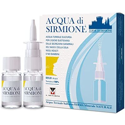 ACQUA DI SIRMIONE , Ideaal voor gesloten neus. 6 flessen van 15 ml. Kan worden gebruikt met neusspray of aerosoltherapie. 100% natuurlijk product, geschikt voor volwassenen en kinderen ACQUA DI SIRMIONE , Ideaal voor gesloten neus. 6 flessen van 15 ml. Kan worden gebruikt met neusspray of aerosoltherapie. 100% natuurlijk product, geschikt voor volwassenen en kinderen