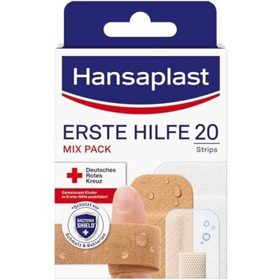 Elastoplast Hansaplast Eerste Hulp Pflaster Mix (20 strips), pleister set in verschillende maten, ideaal voor onderweg, wundpflaster met bacteria schild Elastoplast Hansaplast Eerste Hulp Pflaster Mix (20 strips), pleister set in verschillende maten, ideaal voor onderweg, wundpflaster met bacteria schild