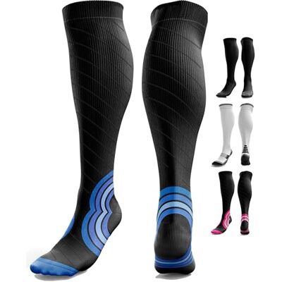 aZengear Compressiekousen voor dames en heren (20 30 mmHg klasse 2): compressiekousen voor vliegreizen, Pro Sport, recuperatie, anti-trombose, zwart/rood, maat S-M, Zwart/Blauw S/M (35-42) aZengear Compressiekousen voor dames en heren (20 30 mmHg klasse 2): compressiekousen voor vliegreizen, Pro Sport, recuperatie, anti-trombose, zwart/rood, maat S-M, Zwart/Blauw S/M (35-42)