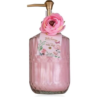 accentra Blessom Zeepdispenser met handzeep, vloeibare zeepdispenser in glazen decoratieve pomp, 380 ml, geur: saffronroze, navulbaar accentra Blessom Zeepdispenser met handzeep, vloeibare zeepdispenser in glazen decoratieve pomp, 380 ml, geur: saffronroze, navulbaar