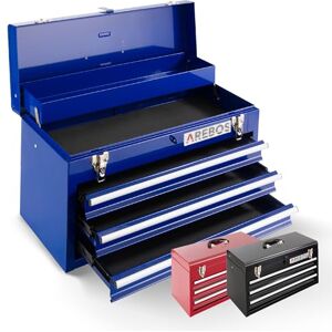 Arebos Gereedschapskist met 3 laden en 2 opbergvakken, blauw, draaggreep en druksluitingen, gereedschapskist, antislipmat Arebos Gereedschapskist met 3 laden en 2 opbergvakken, blauw, draaggreep en druksluitingen, gereedschapskist, antislipmat