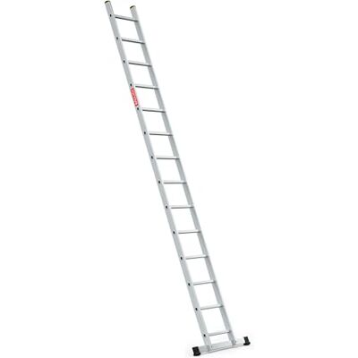 BAULICH Professionele eenvoudige aluminium ladder, 14 treden, geribbelde treden, antislip glijders, haak, tot 150 kg, 6 kg, zilver BAULICH Professionele eenvoudige aluminium ladder, 14 treden, geribbelde treden, antislip glijders, haak, tot 150 kg, 6 kg, zilver