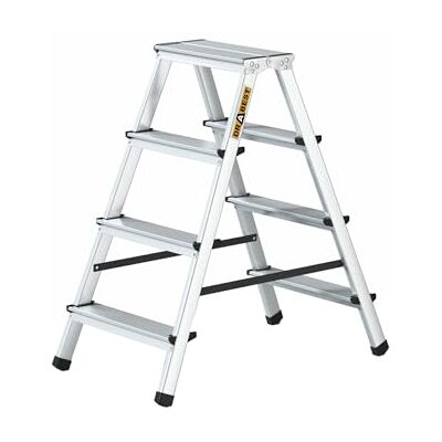 DRABEST Ladder, huishouden, 4 treden, aluminium, dubbelzijdig, capaciteit 125 kg, trapladder met werkplatform, meerdere ladders, 4 treden, 44 x 86,5 x 16 cm DRABEST Ladder, huishouden, 4 treden, aluminium, dubbelzijdig, capaciteit 125 kg, trapladder met werkplatform, meerdere ladders, 4 treden, 44 x 86,5 x 16 cm